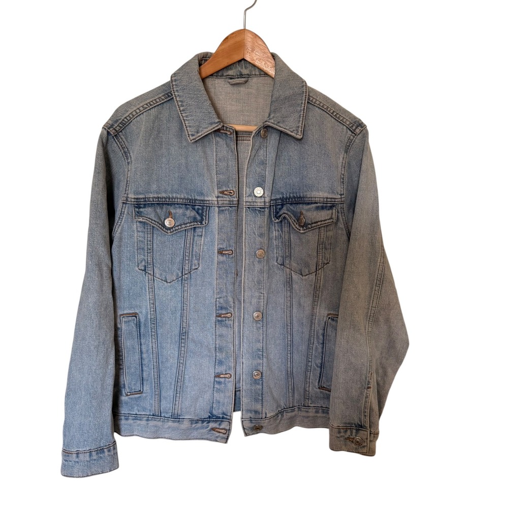 Topshop Moto Denim Jacket Women US 2 Light Wash Blue Trucker oversized Condition